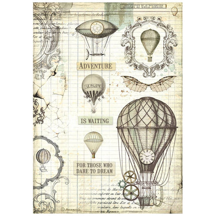 Papier de riz au format A4 - Voyages Fantastiques montgolfière