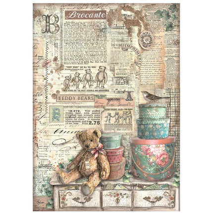 Papier de riz A4 imprimé - Brocante Antiques ours en peluche