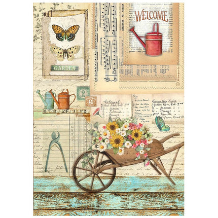 Papier de riz A4 imprimé - Brouette de jardin