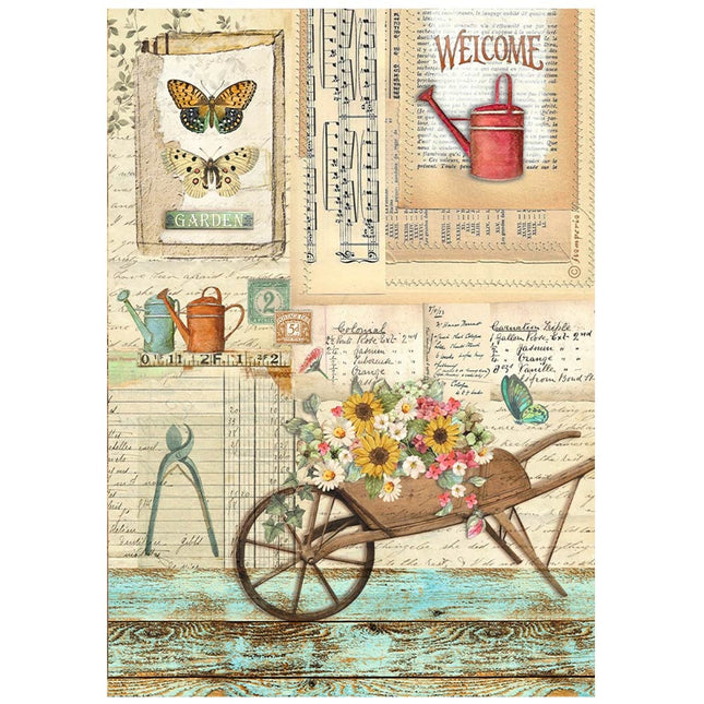 Papier de riz A4 imprimé - Brouette de jardin