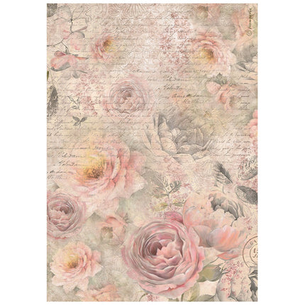 Papier de riz prédécoupé A4 - motif de roses Shabby Rose