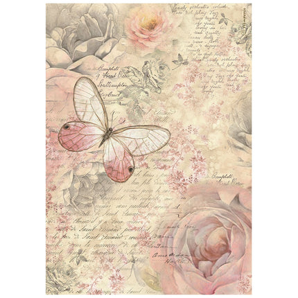 Papier de riz prédécoupé A4 - papillon Shabby Rose