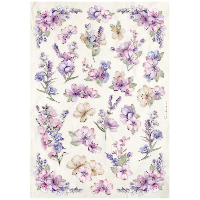 Papier de riz A4 emballé - Motif de fleurs de lavande