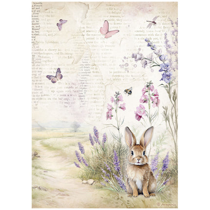 Papier de riz A4 imprimé - Lapin lavande