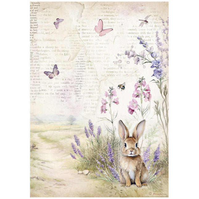 Papier de riz A4 imprimé - Lapin lavande