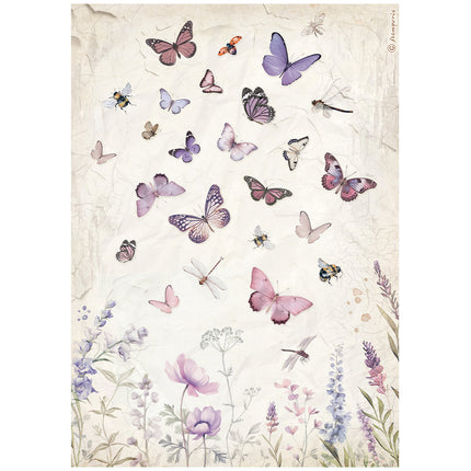 Papier de riz A4 imprimé - Papillon lavande