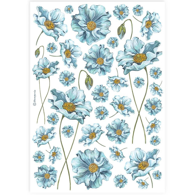 Papier de riz A4 imprimé - fleurs bleues