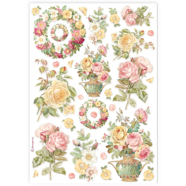 Papier de riz A4 imprimé - guirlandes et roses