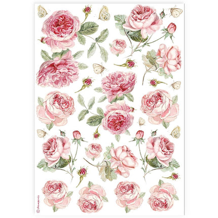 Papier de riz A4 imprimé - motif de roses anglaises
