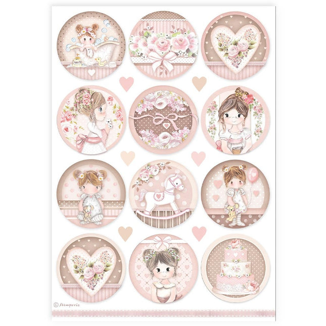 Papier de riz A4 imprimé - médaillons bébé fille