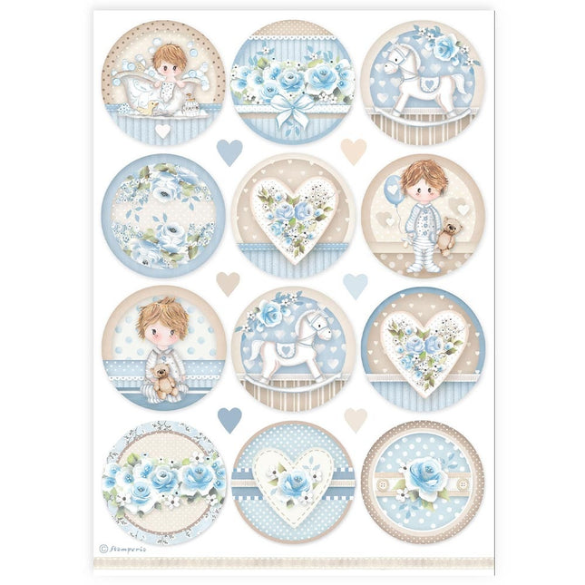 Papier de riz A4 imprimé - médaillons bébé garçon