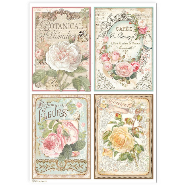 Papier de riz A4 assorti - 4 cartes roses