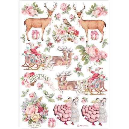 Papier de riz A4 en paquet - Noël rose