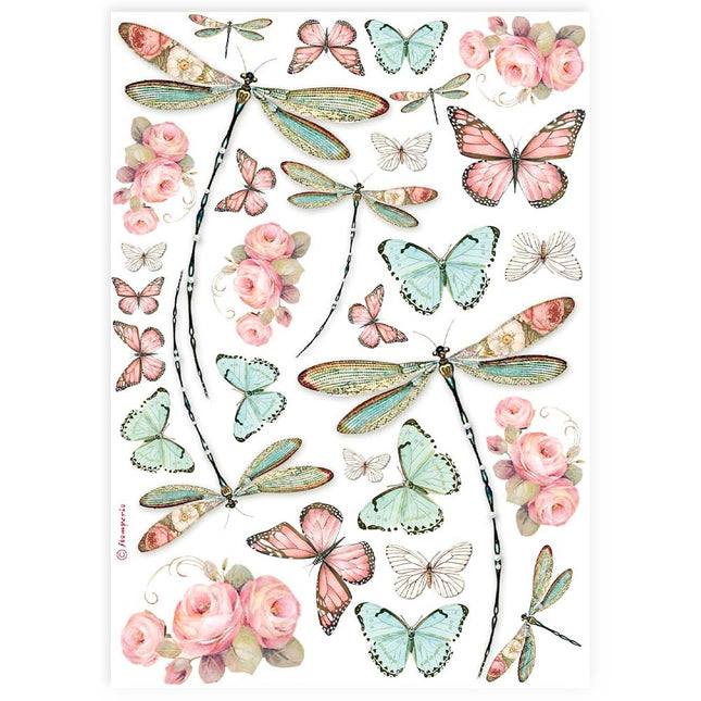 Papier de riz A4 assorti - libellule