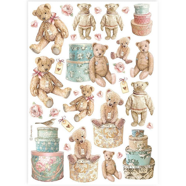 Papier de riz A4 assorti - ours en peluche
