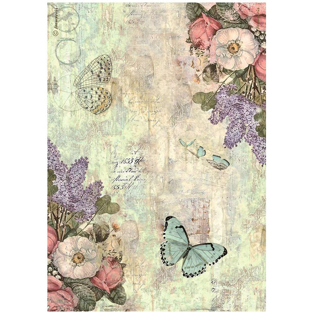 Papier de riz A4 emballé - Fleurs et papillons Wonderland