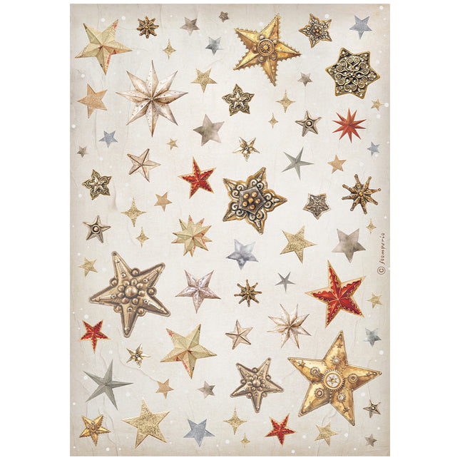 Papier de riz A4 en paquet - Gear up for Christmas étoiles