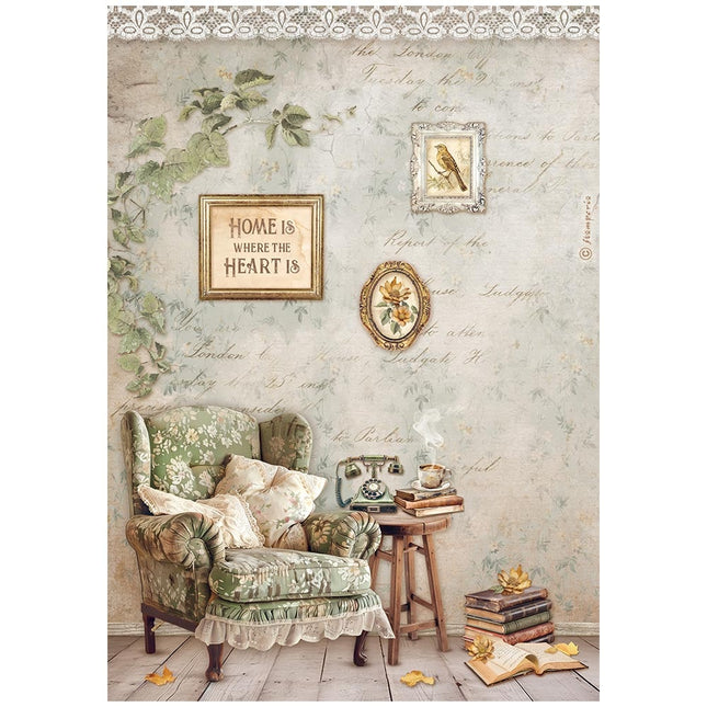 Papier de riz épais A4 - Chaise Harmonie dorée