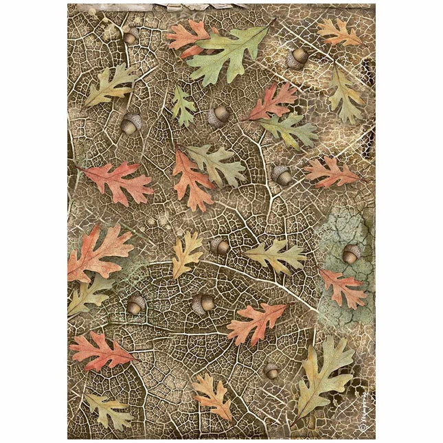 Papier de riz A4 pré-imprimé - Glands et feuilles de la forêt