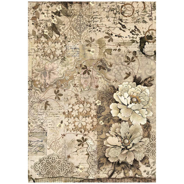 Papier de riz A4 en paquet - fleurs et dentelles Old Lace