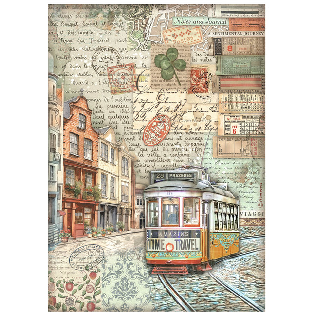 Papier de riz emballé A4 - tramway Art of Travelling
