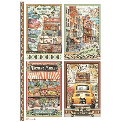 Papier de riz emballé A4 - 4 cartes Art of Travelling