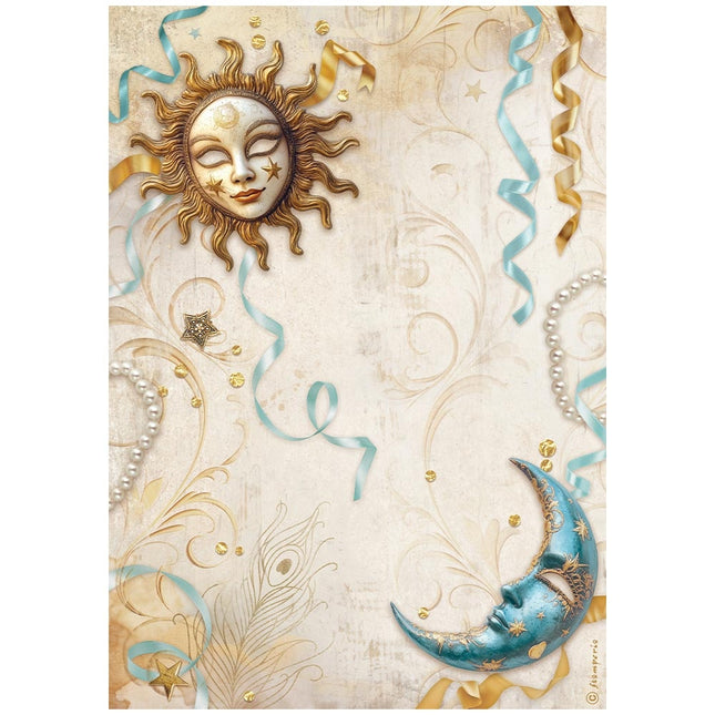 Papier de riz A4 - Masquerade, soleil et lune
