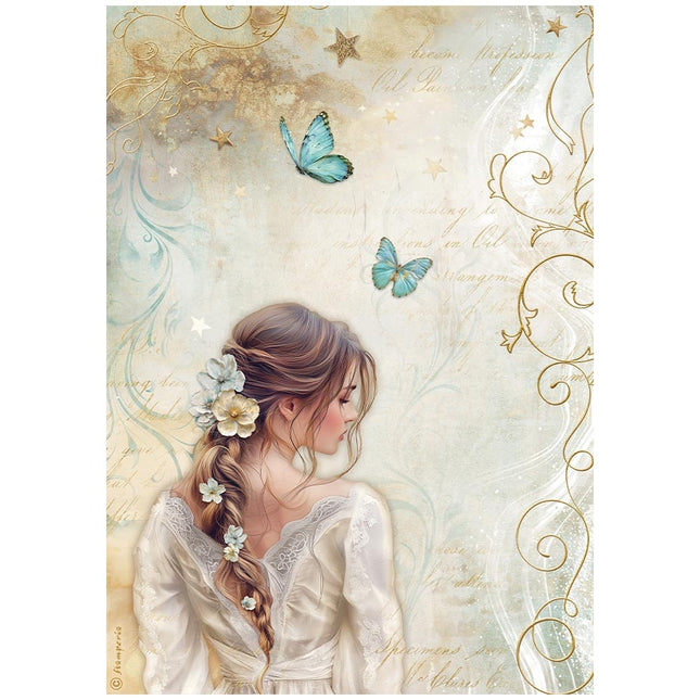 Papier de riz A4 - Masquerade, dame au papillon