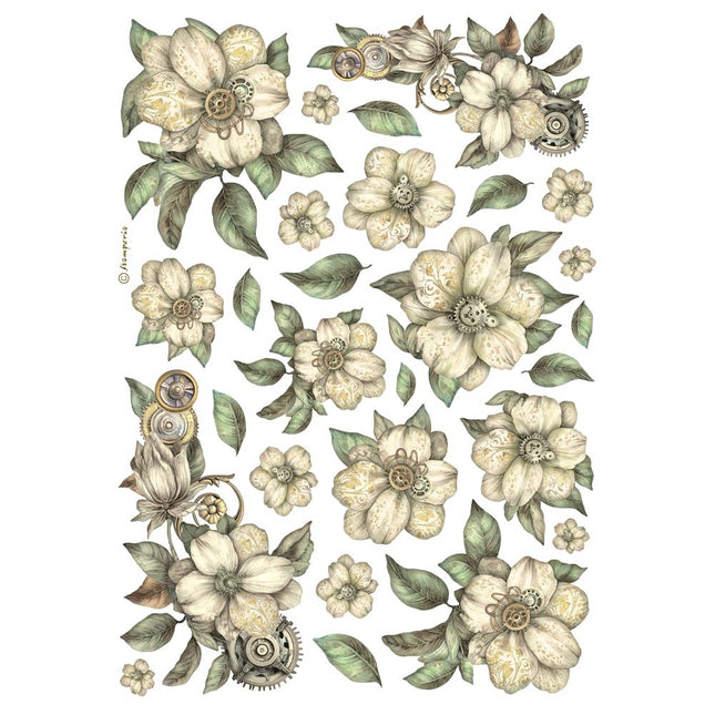 Papier de riz au format A4 - Fleurs blanches