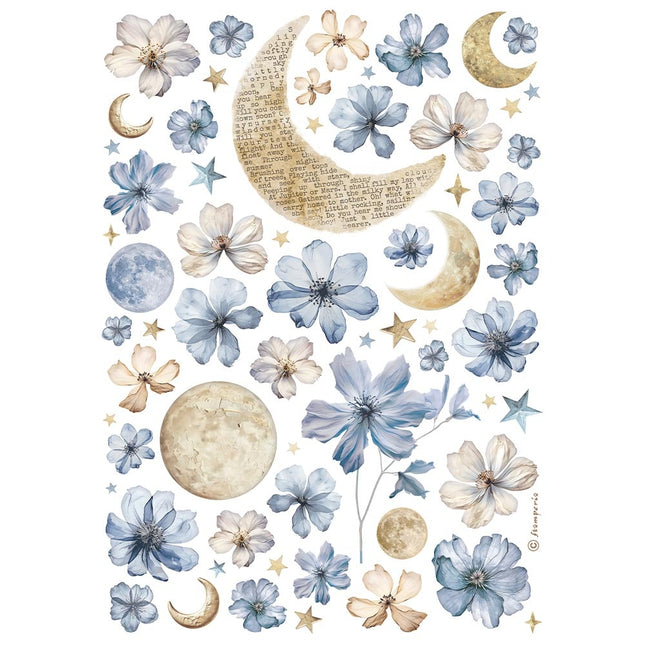 Papier de riz au format A4 - Soleil et lune