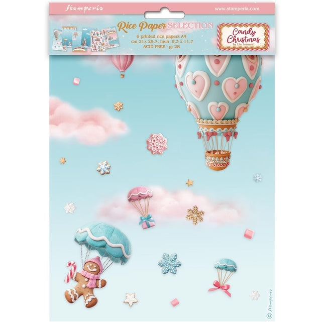 Sélection de 6 papiers de riz A4 - Candy Christmas