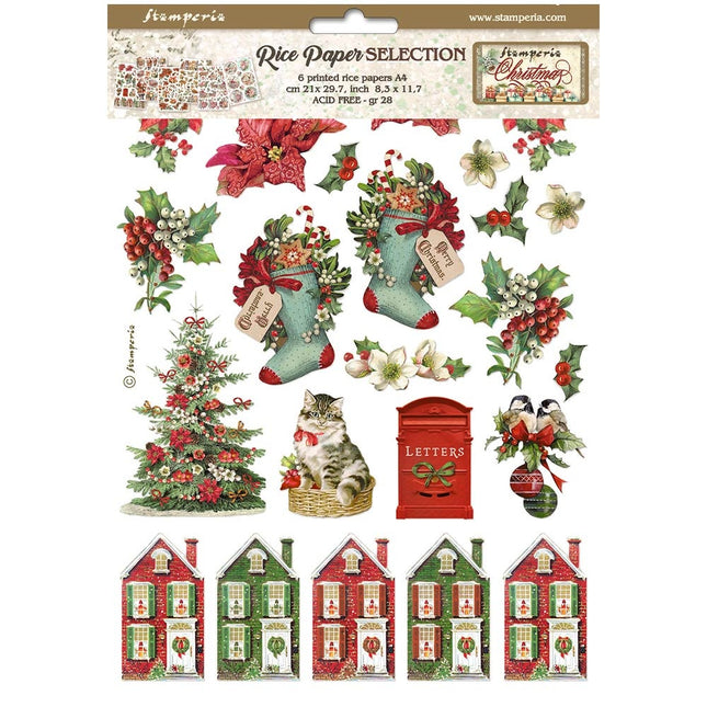 Sélection de 6 papiers de riz A4 - Noël classique