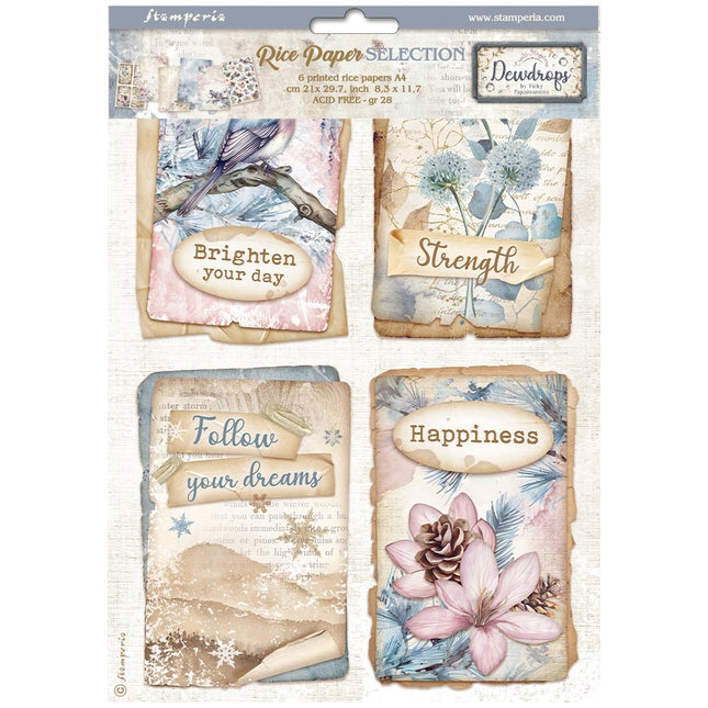 Sélection de 6 papiers de riz A4 - Create Happiness Dewdrops