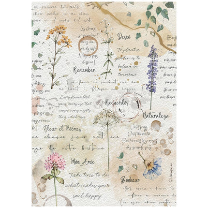 Sélection de 6 papiers de riz imprimés A4 pour arts créatifs - Flowers and Poems