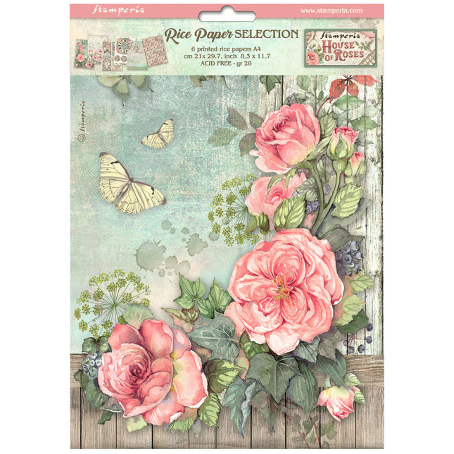 Sélection de 6 papiers de riz A4 - House of Roses