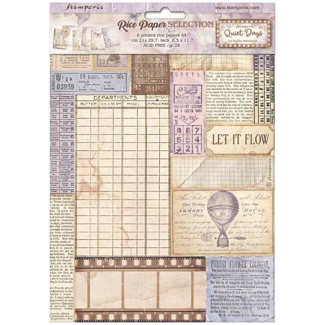 Sélection de 6 papiers de riz A4 - Quiet Days