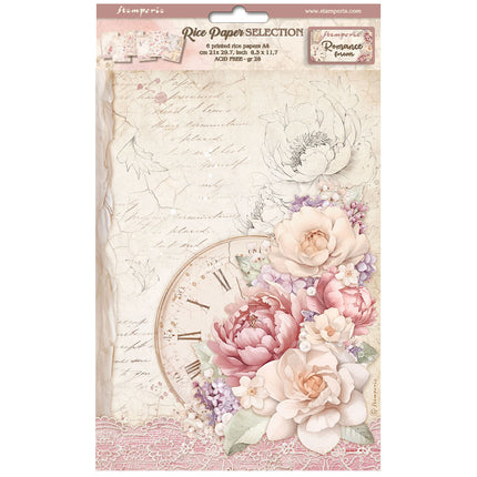 Sélection de 6 feuilles de papier de riz A4 - Romance Forever