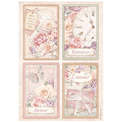 Sélection de 6 feuilles de papier de riz A4 - Romance Forever