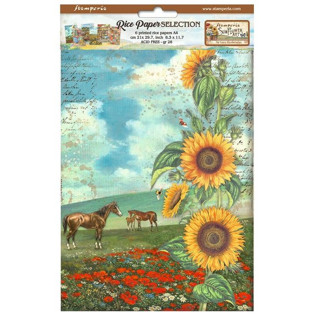 Sélection de 6 papiers de riz A4 - Sunflower Art