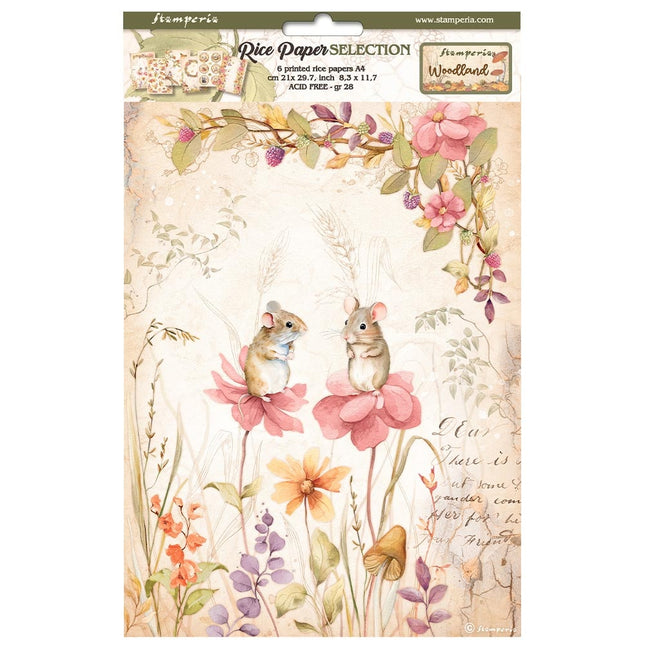 Sélection de 6 papiers de riz A4 - Woodland