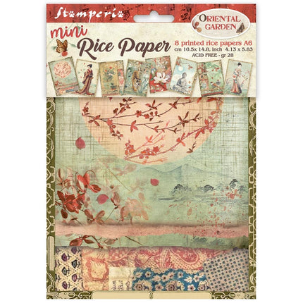 Mini papier de riz imprimé A6, 8 feuilles pour loisirs créatifs - Oriental Garden