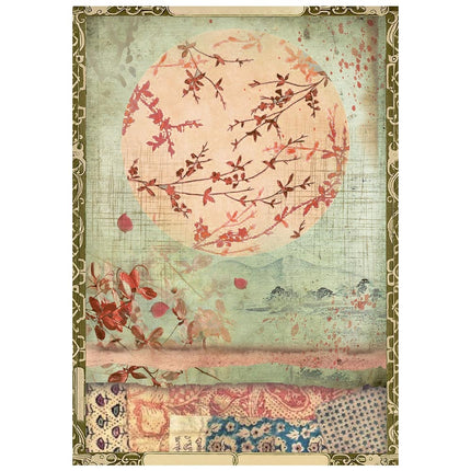Mini papier de riz imprimé A6, 8 feuilles pour loisirs créatifs - Oriental Garden