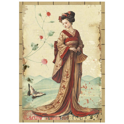 Mini papier de riz imprimé A6, 8 feuilles pour loisirs créatifs - Oriental Garden