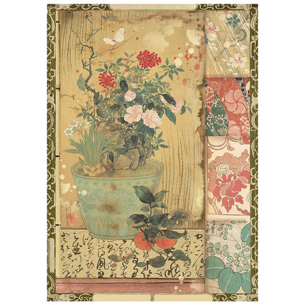 Mini papier de riz imprimé A6, 8 feuilles pour loisirs créatifs - Oriental Garden