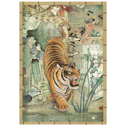 Mini papier de riz imprimé A6, 8 feuilles pour loisirs créatifs - Oriental Garden