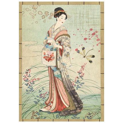 Mini papier de riz imprimé A6, 8 feuilles pour loisirs créatifs - Oriental Garden