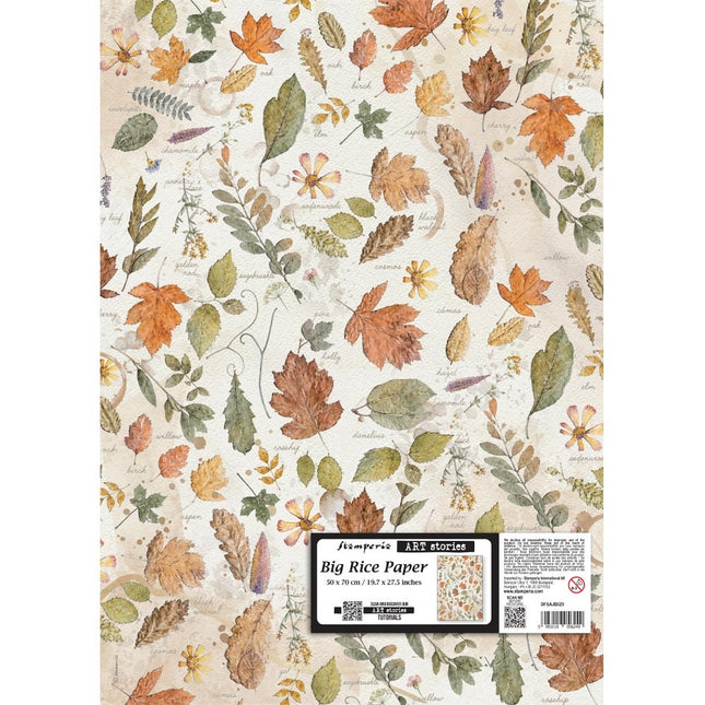 Printed Rice paper for Art and Craft cm 50X70 - Flowers and Poems leaves
