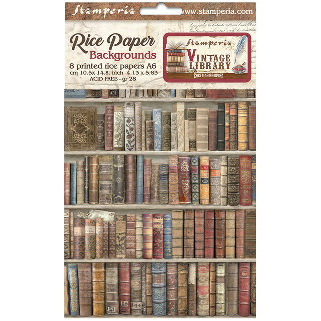 Lot de 8 fonds en papier de riz A6 - Vintage Library