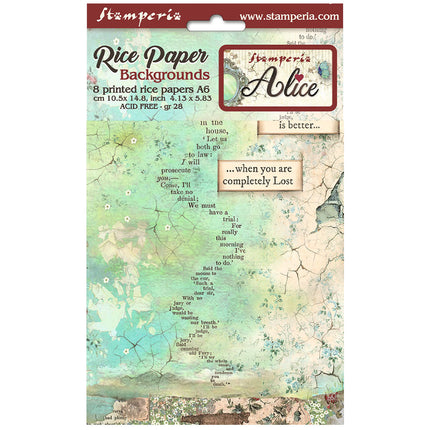 Sélection de 8 papiers de riz A6 à motifs - Alice Forever
