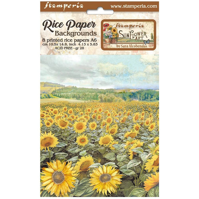 Sélection de 8 fonds en papier de riz A6 - Sunflower Art
